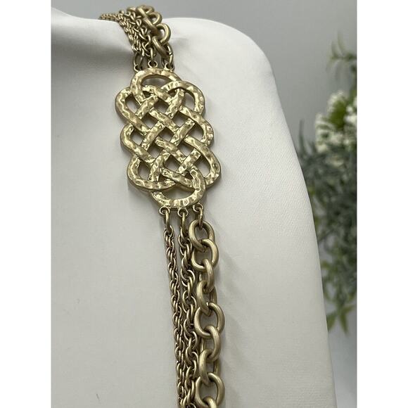 Lia Sophia Multi Strand Brushed Matte Gold Tone Long Celtic Knotted Necklace - Picture 5 of 12